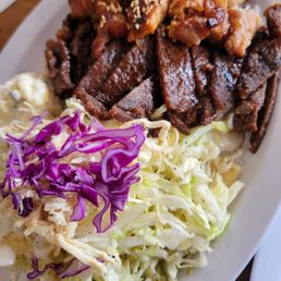 Good ole Teriyaki Chicken and Beef Special with cabbage salad and mac potato salad Good ole Teriyaki Chicken and Beef Special with cabbage salad and mac potato salad