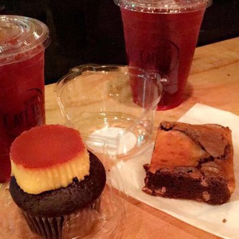 Cafe 86 - Ube flan cupcake & tea brownie + hibiscus cooler - Desserts Near Me - Artesia, California Cafe 86 - Ube flan cupcake & tea brownie + hibiscus cooler - Desserts Near Me - Artesia, California