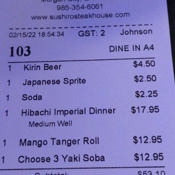 SushiRo Steak House - Dinner for two Check Please - Sushi Bars Near Me - Morgan City, Louisiana SushiRo Steak House - Dinner for two Check Please - Sushi Bars Near Me - Morgan City, Louisiana