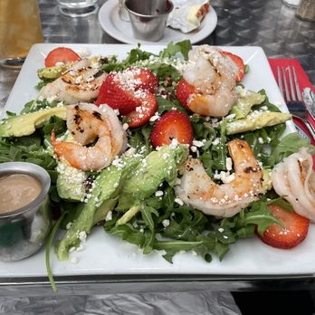 Cafe Laurent - Jumbo Grilled Shrimp and Baby Arugua Salad - French Near Me - Mar Vista, California