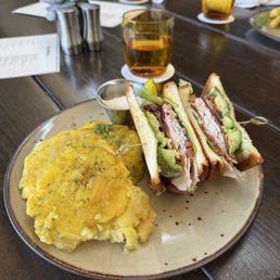 Club sandwich and tostones Club sandwich and tostones