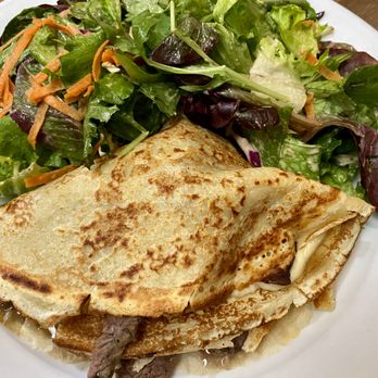 Crepevine Restaurants - THE PHILLY SAVORY CREPE with organic mixed greens - Creperies Near Me - Burlingame, California