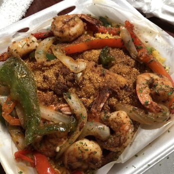 Cajun Bones - Fried catfish. Broiled shrimp peppers onions and yellow rice - Seafood Near Me - College Park, Georgia Cajun Bones - Fried catfish. Broiled shrimp peppers onions and yellow rice - Seafood Near Me - College Park, Georgia