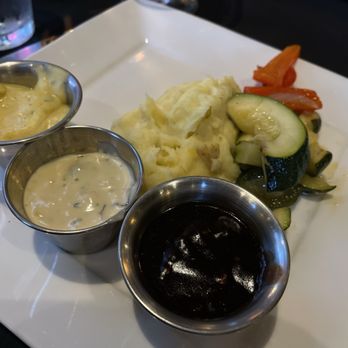 Greenhouse Restaurant - Truffle oil potatoes and seasonable veggies. Options are truffle or garlic. Go with the truffle, you can get garlic mashed anywhere! - New American Near Me - Gig Harbor, Washington