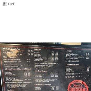 Rick's Cheesesteak Shop - Menu (ordered my food around 1359) - Cheesesteaks Near Me - Williamsburg, Virginia Rick's Cheesesteak Shop - Menu (ordered my food around 1359) - Cheesesteaks Near Me - Williamsburg, Virginia