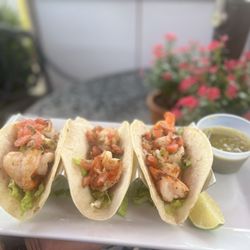 Laurel Road Cafe & Deli - Shrimps tacos  lettuce pico de gallo lime and salsa Verde tortillas