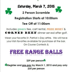 Sugar Creek Golf Course - Call for more information on our Irish Open! March 7th 2015!