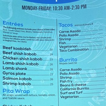 Del Mar Seaside Grill - Menu -- Lunch Specials (03/03/2026) - Mediterranean Near Me - Del Mar, California