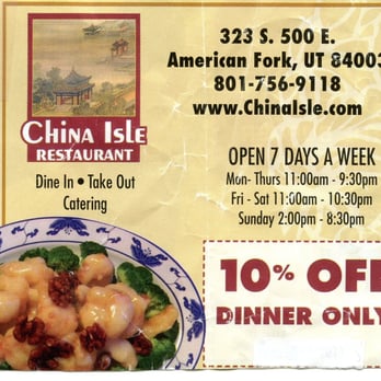 China Isle - print this out and use it!! the offer is good untill the end of  (12/15/2011) - Chinese Near Me - American Fork, Utah
