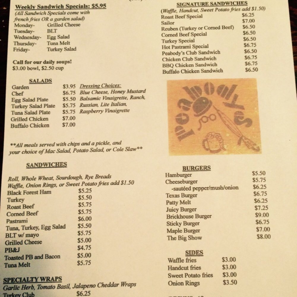 Peabody's - The delivery menu. - New American Near Me - Plattsburgh, New York