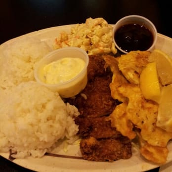 Aloha Kitchen - mix plate. teriyaki chicken, teriyaki beef with mAhi mahi sides are Hawaiian mac salad with white rice. - Hawaiian Near Me - Las Vegas, Nevada