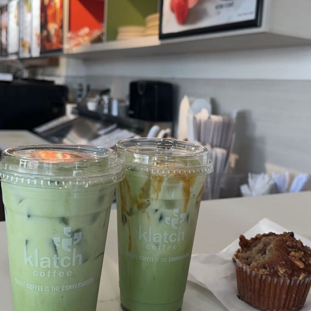 Klatch Coffee - Iced Matcha Latte, banana muffin - Coffee & Tea Near Me - San Dimas, California Klatch Coffee - Iced Matcha Latte, banana muffin - Coffee & Tea Near Me - San Dimas, California