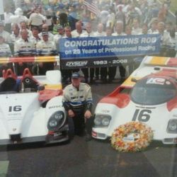 New York Auto School - Rob Dyson with the team's LMP2 car on the left and the LMP1 Porsche 962.