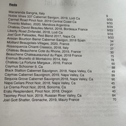 Bistro Eleven - Wine list - reds