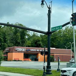 Cook Out - Exterior of restaurant - standalone building across street from Kroger and Lefty's on S Main St - drive thru, loads of lot parking