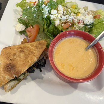 Rendezvous - The Rendezvous Trio - lobster bisque soup, portobello mushroom sandwich, and the authentic Greek salad - Cocktail Bars Near Me - O'fallon, Missouri