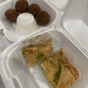 Aladdin's Grill - Falafel with tzatziki sauce and our baklava. - Mediterranean Near Me - Rancho Cordova, California