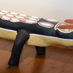 Woolloongabba Art Gallery - Bevan Namponan, Standing Crocodile 2015, Acrylic, ochre & binders on milkwood, 35 x 56 x 177 cm