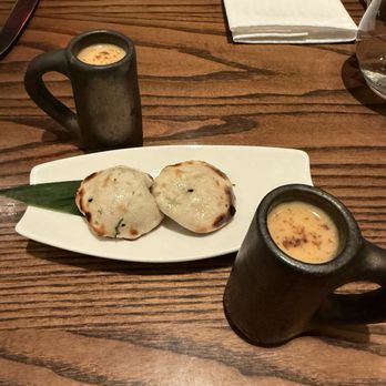 Indian Accent - Complimentary blue cheese naan bites with spiced pumpkin soup - Indian Near Me - New York, New York Indian Accent - Complimentary blue cheese naan bites with spiced pumpkin soup - Indian Near Me - New York, New York
