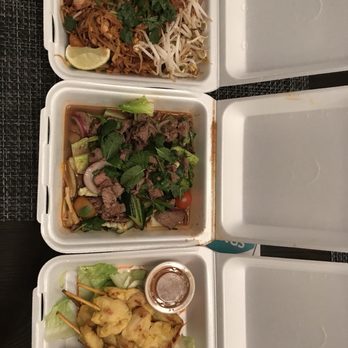 Ono Thai - L-R Pad Thai, Beef Salad, Chicken Satay - Thai Near Me - Ewa Beach, Hawaii Ono Thai - L-R Pad Thai, Beef Salad, Chicken Satay - Thai Near Me - Ewa Beach, Hawaii