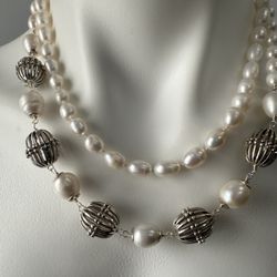 Gems 4 Jewels - Freshwater Pearls with silver accents . Looks fabulous doubled.