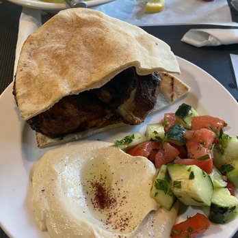 Palmyra - Half chicken platter, with lentil soup in the background - Mediterranean Near Me - San Francisco, California