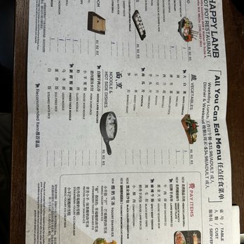 Happy Lamb Hot Pot - This is their AYCE menu - Hot Pot Near Me - Seattle, Washington