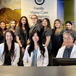 Family Vision Care Optometrics - From Left to Right: Dr. Llanera, Dr. Wong, Dr. Louie with the amazing staff at Family Vision Care Optometrics