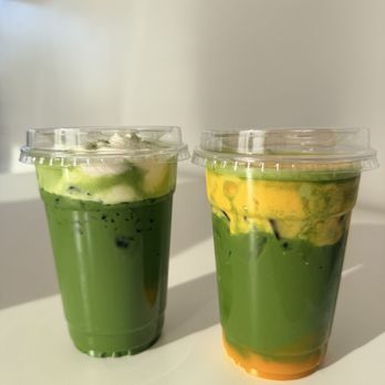 Boba Unit Cafe - matcha einspanner + mango matcha - Bubble Tea Near Me - Roseville, California Boba Unit Cafe - matcha einspanner + mango matcha - Bubble Tea Near Me - Roseville, California