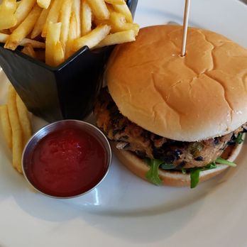 Nichols West - Black bean burger with avocado and a side of fries - New American Near Me - Congress, Arizona Nichols West - Black bean burger with avocado and a side of fries - New American Near Me - Congress, Arizona