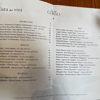 Via del Corso - Wine by the bottle menu at Via Del Corso in Berkeley. - Italian Near Me - Berkeley, California Via del Corso - Wine by the bottle menu at Via Del Corso in Berkeley. - Italian Near Me - Berkeley, California