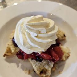 Marcel's Culinary Experience - Cherry pecan scones winter fruit shortcake with whipped cream