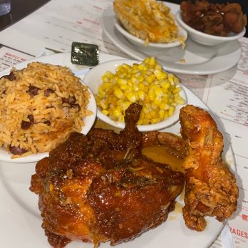Amy Ruth's - The Reggie Harris - honey fried chicken with two sides. I choose Beans and Rice and sweet corn. - Southern Near Me - New York, New York