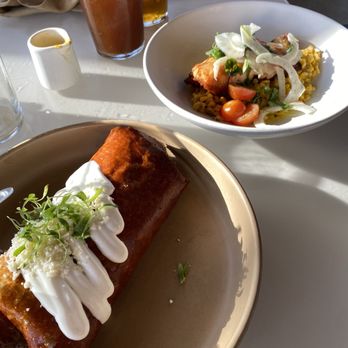Centrico - burrito and salmon plate with michelada Negra - Mexican Near Me - Anaheim, California