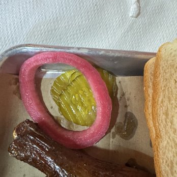 Bar-B-Q Republic - Three slices of pickle and two rings of onion?!? - Barbeque Near Me - San Antonio, Texas