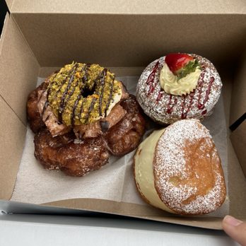 Friendly Donuts - Pistachio cannoli Old fashion, French Cream Doughnut, Apple Fritter, Strawberry Creme Dossant - Donuts Near Me - Orange, California