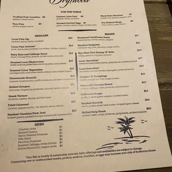 Driftwood - Menu which changes often. - Cocktail Bars Near Me - Boynton Beach, Florida