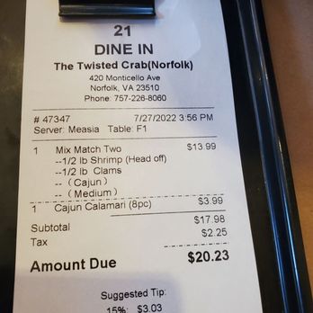 The Twisted Crab - Happy hour bill - Seafood Near Me - Norfolk, Virginia