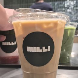 Vannilla Latte with Strawberry Matcha and Matcha Latte in the background