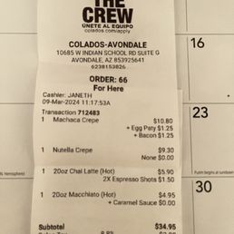 Receipt, reasonable prices Receipt, reasonable prices