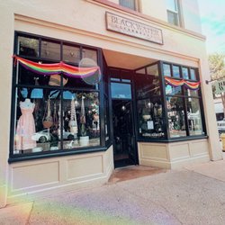 Pride flags up on the front of the shop