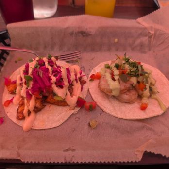 Taquerio - Aerial view of Baja fish Taco and ceviche Taco on tortilla - Tacos Near Me - Mystic, Connecticut