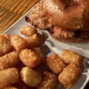 Jake's Billiards - Chicken Sandwich with Tater Tots. Amazing portion and flavor. - Pool Halls Near Me - Greensboro, North Carolina