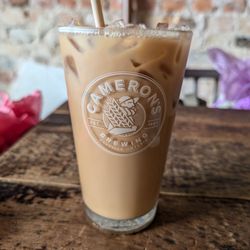 Cork & Bean - Large iced peppermint latte with oat beverage