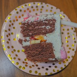 Cross section slice view of banana split cake Cross section slice view of banana split cake