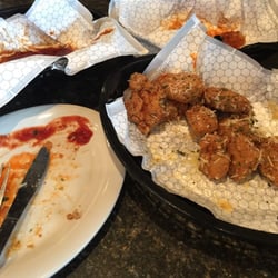 Pizza Hut - Boneless Garlic Parmesan and Hot wings. Notice the empty dishes? Means the food was good! (And I didn't take a pic fast enough)