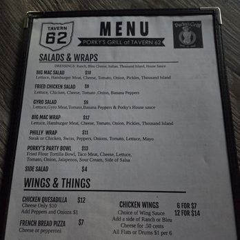 Tavern 62 - Menu - Sports Bars Near Me - Orient, Ohio