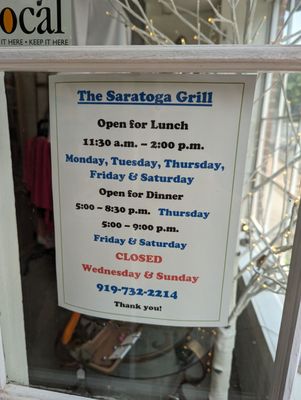 Menu photo 2 Saratoga Grill Hillsborough, NC Menu photo 2 Saratoga Grill Hillsborough, NC
