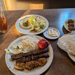 Mr Kebab - Three meat kabob plate with side of falafel.