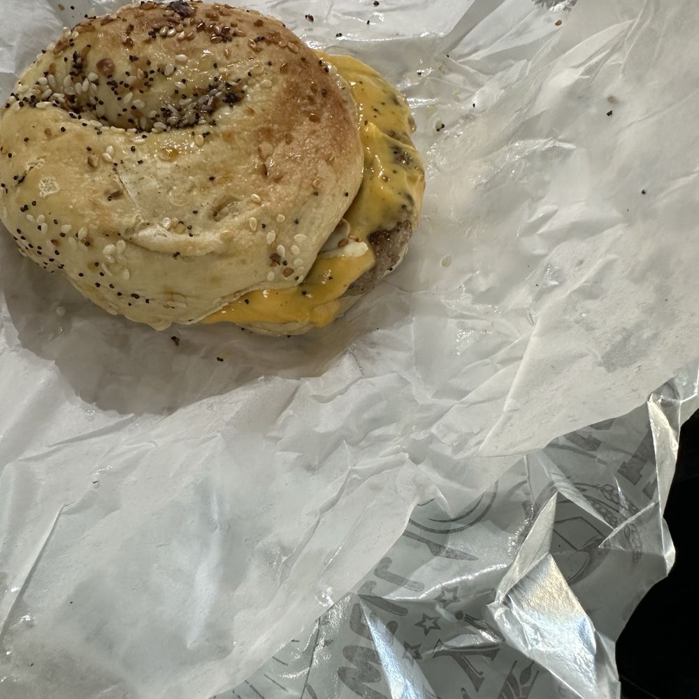 OMFG Fantastic Grub - Sausage egg and cheese bagel (everything bagel) - Comfort Food Near Me - Oakhurst, California OMFG Fantastic Grub - Sausage egg and cheese bagel (everything bagel) - Comfort Food Near Me - Oakhurst, California